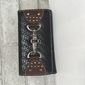 P&G Collection Faux Leather Western Wallet Trifold Checkbook Size Buckle Front